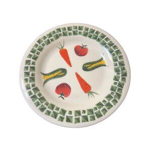 Vintage Arcopal France Vegetable Pattern Salad Plate White Milk Glass 7 3/4"